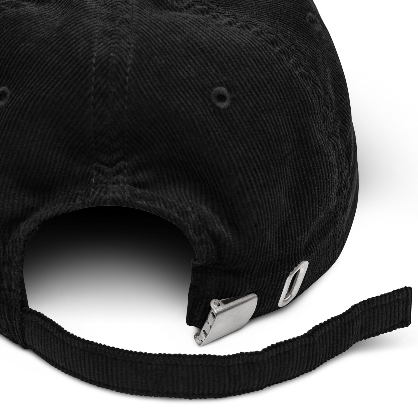Close-up cof the Black Corduroy Hat Closure
