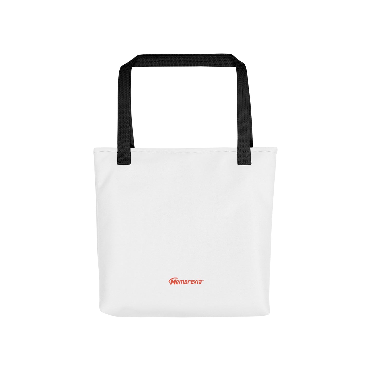 Spacious trendy tote bag with Memorexia logo in red - White with black handles
